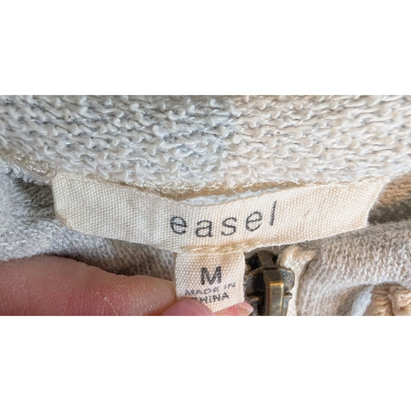 Easel Gray Babydoll Tiered Rufffle Hem Boho Cottage Hooded Zip Cardigan Medium - Picture 5 of 8